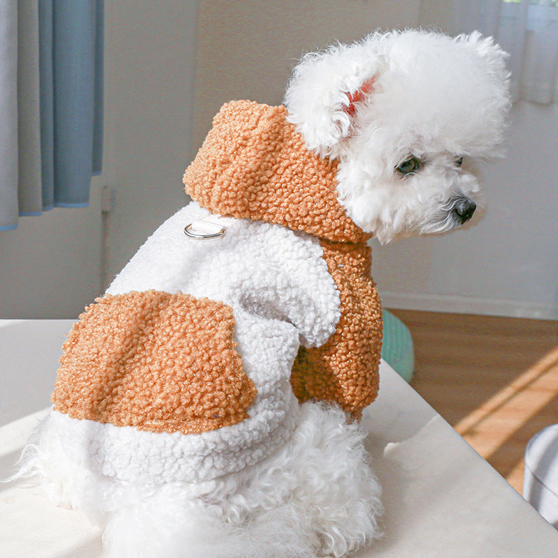 HKM-0464317 Light Brown, Gray, Purple, Pink Lamb Fleece Traction Sweater for Puppies - Casual Autumn Thermal Clothing