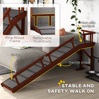 HKM-0465213 Wooden Dog Ramp with Removable Guardrails and Non-Slip Surface, 73" Long, Suitable for Pets Up to 88 lbs