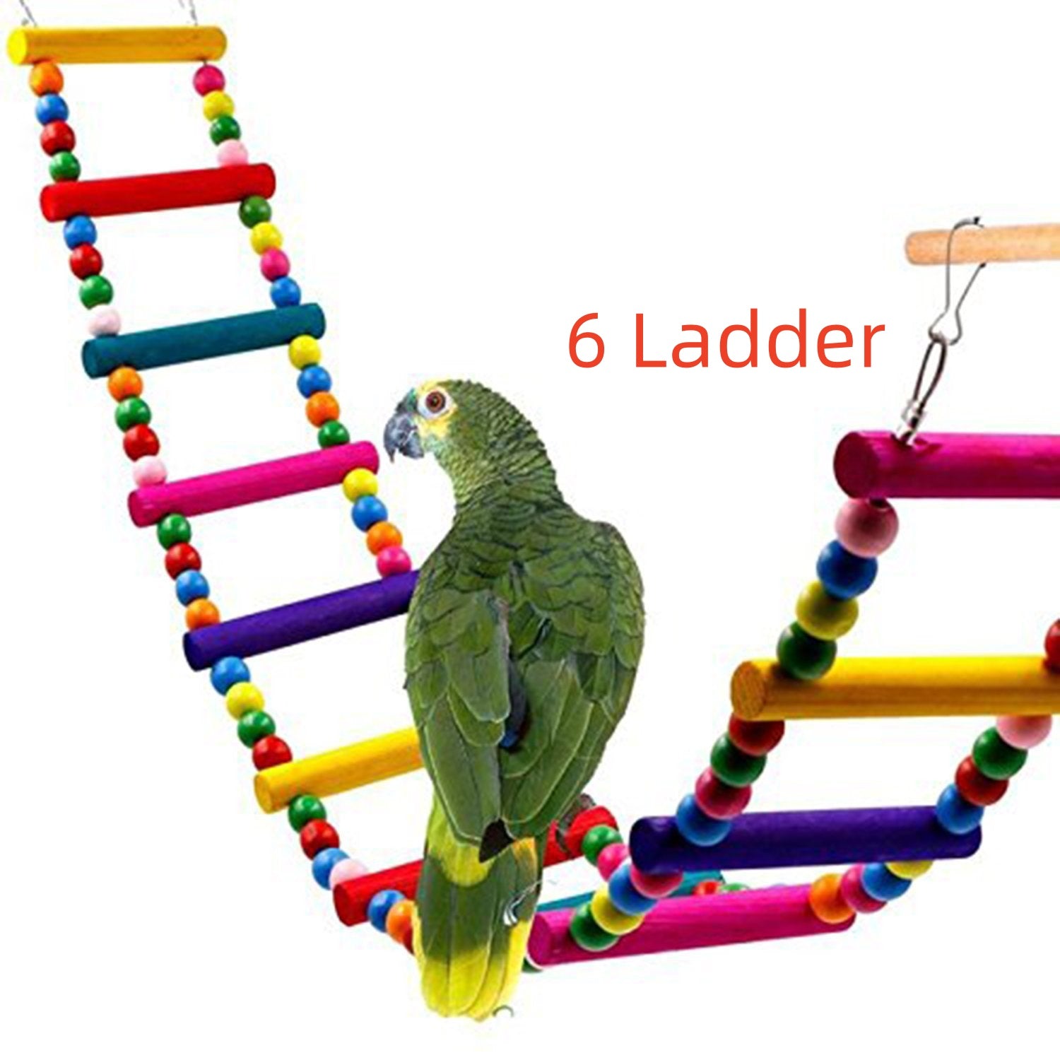 HKM-0467005 Colorful Wooden Bead Ladder Toy for Birds - 25cm to 49cm Length Options