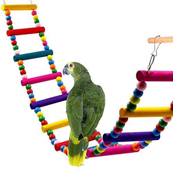 HKM-0467005 Colorful Wooden Bead Ladder Toy for Birds - 25cm to 49cm Length Options