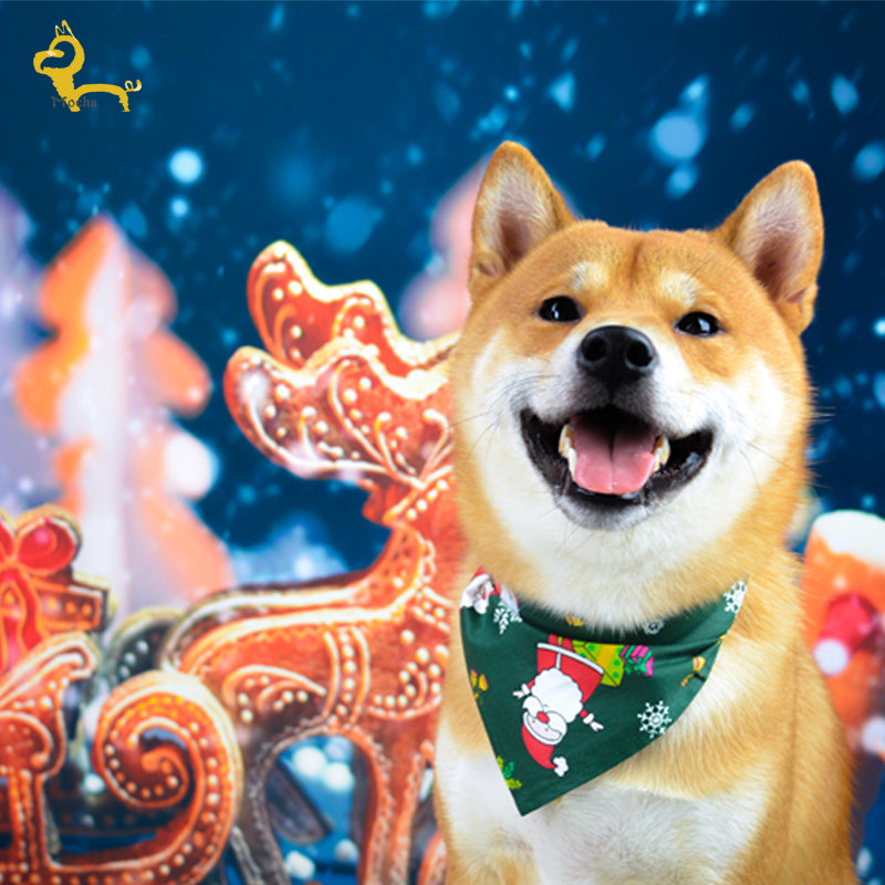 HKM-0467133 Pet Christmas Scarf - 100% Cotton, Red and Green, 45x45x65cm