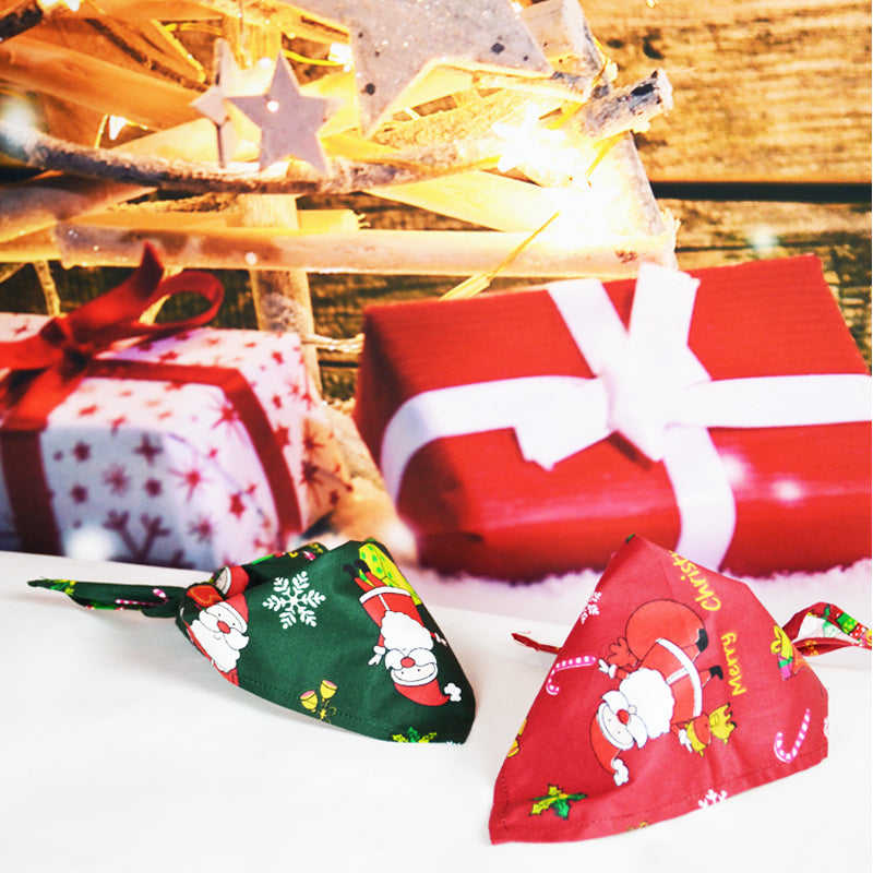 HKM-0467133 Pet Christmas Scarf - 100% Cotton, Red and Green, 45x45x65cm