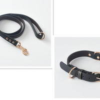 HKM-0469309 Durable PU Dog Leash and Collar Combo in Black, Red, Yellow, and Coffee