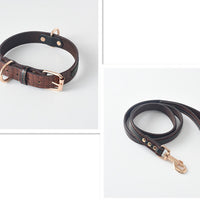 HKM-0469309 Durable PU Dog Leash and Collar Combo in Black, Red, Yellow, and Coffee