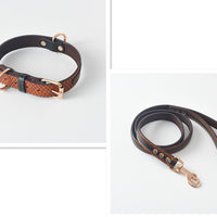 HKM-0469309 Durable PU Dog Leash and Collar Combo in Black, Red, Yellow, and Coffee