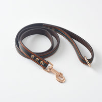 HKM-0469309 Durable PU Dog Leash and Collar Combo in Black, Red, Yellow, and Coffee