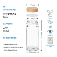 HKM-046931 Eco-Friendly 120ml Glass Spice Jars with Bamboo Lids and Labels - Set of 24