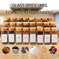 HKM-046931 Eco-Friendly 120ml Glass Spice Jars with Bamboo Lids and Labels - Set of 24