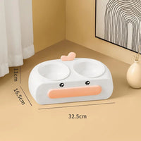 HKM-0469693 Duck Design Pet Double Bowl Tray for Cats and Dogs - Plastic Food and Water Feeder