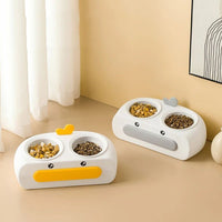 HKM-0469693 Duck Design Pet Double Bowl Tray for Cats and Dogs - Plastic Food and Water Feeder