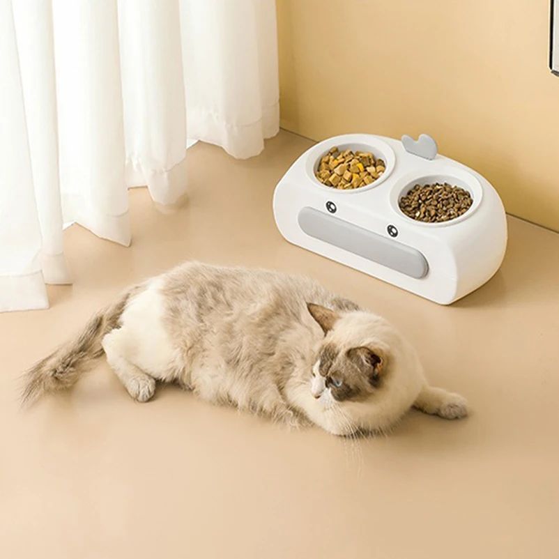 HKM-0469693 Duck Design Pet Double Bowl Tray for Cats and Dogs - Plastic Food and Water Feeder