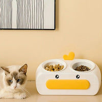 HKM-0469693 Duck Design Pet Double Bowl Tray for Cats and Dogs - Plastic Food and Water Feeder