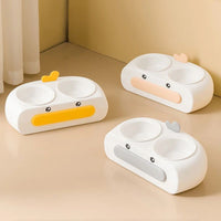 HKM-0469693 Duck Design Pet Double Bowl Tray for Cats and Dogs - Plastic Food and Water Feeder