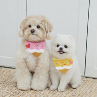 HKM-047059 Cute Cartoon Ice Cream Dog Bib and Cat Saliva Towel - Wool Material, 80cm Lace, Pink and Yellow Designs