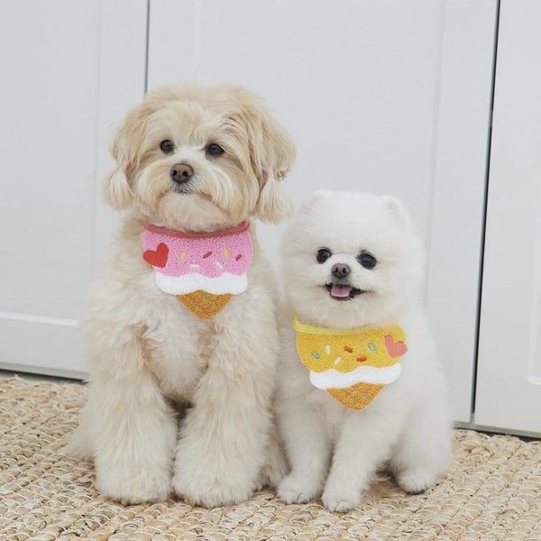 HKM-047059 Cute Cartoon Ice Cream Dog Bib and Cat Saliva Towel - Wool Material, 80cm Lace, Pink and Yellow Designs