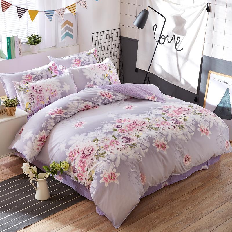 HKM-047699 Aloe Floral Cotton Polyester Bedding Set - Four-Piece for 2.0m Bed