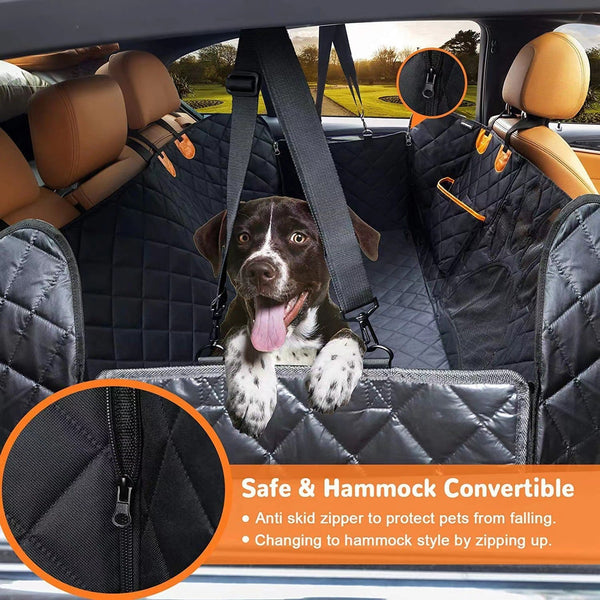 HKM-0477117 All-Black Pet Car Pad with Orange Edging - Durable Oxford Cloth Design for Dogs