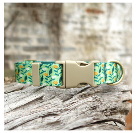 HKM-0477245 Flower Pattern Nylon Ribbon Pet Collar for All Seasons - Multiple Sizes Available