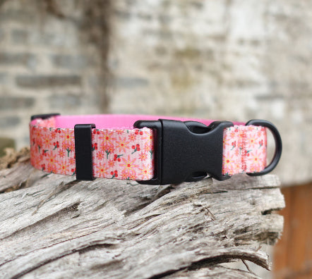 HKM-0477245 Flower Pattern Nylon Ribbon Pet Collar for All Seasons - Multiple Sizes Available