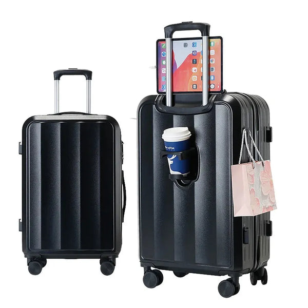 HKM-047763 Compact Mini Travel Luggage Set with Cup Holder - 3 Piece 20 Inch ABS Suitcase Collection