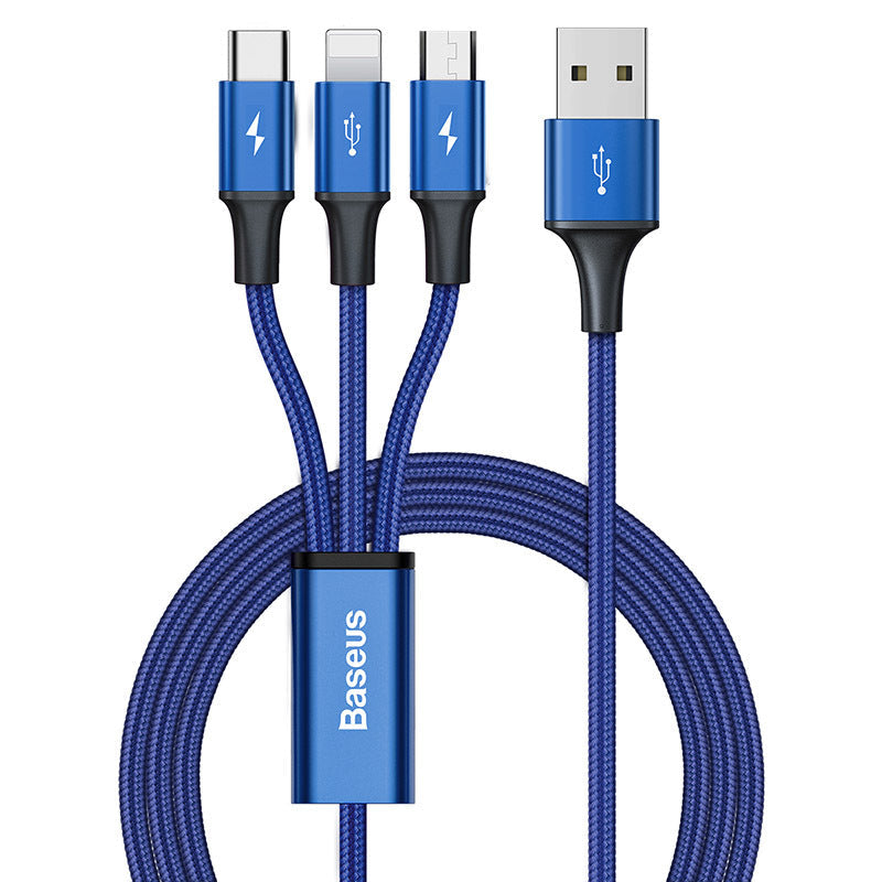 HKM-047763 Rapid Series 3-in-1 Charging Cable - Compatible with Lightning, Micro USB, and Type-C, 1.2m, Dark Blue