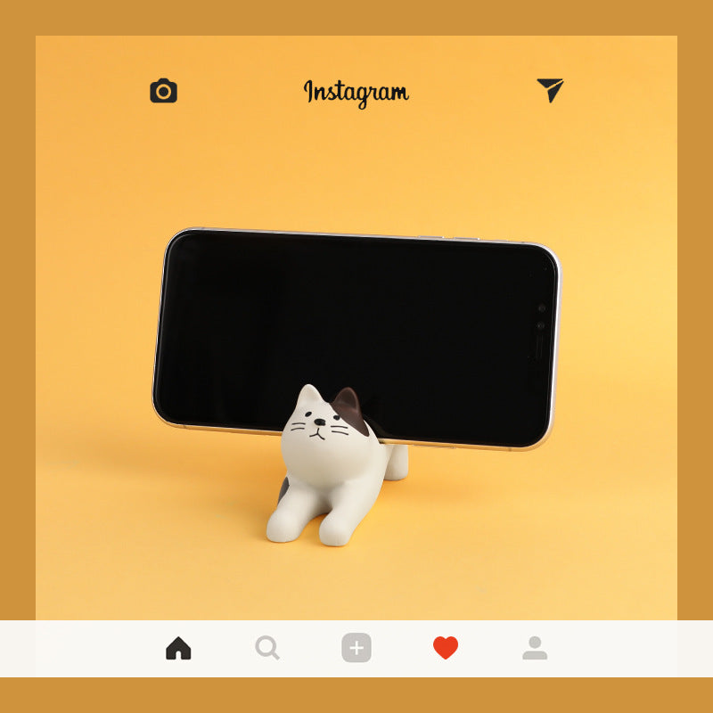 HKM-048083 Cat-Shaped Mobile Phone Holder for Desk and Car - Multifunctional Resin Stand