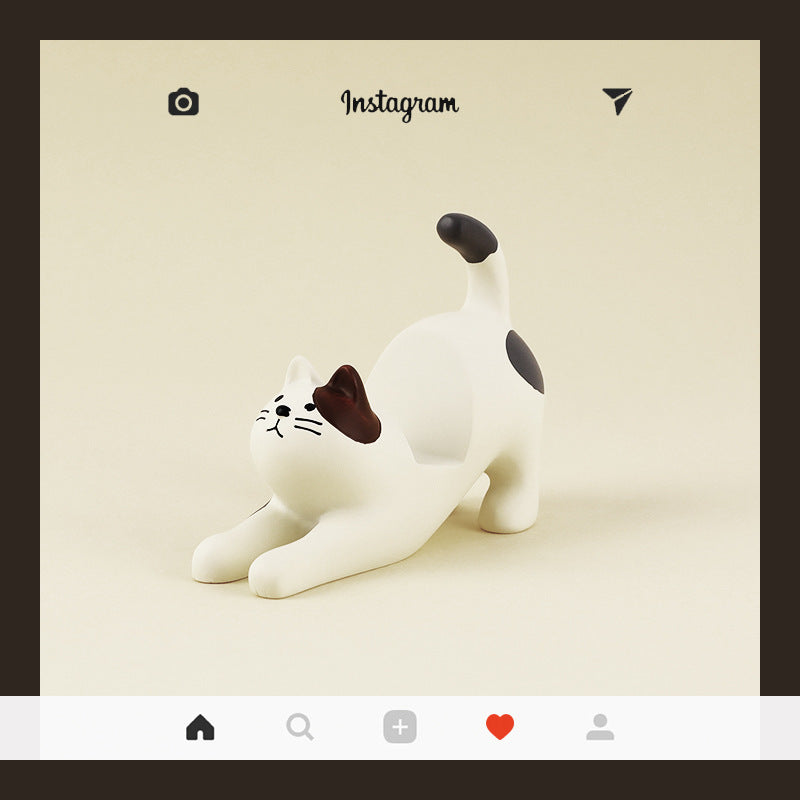 HKM-048083 Cat-Shaped Mobile Phone Holder for Desk and Car - Multifunctional Resin Stand