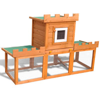 HKM-0482621 Two-Level Rabbit Hutch with Pine Wood Frame and Weather-Resistant Roof, Easy Cleaning Design