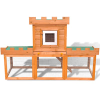 HKM-0482621 Two-Level Rabbit Hutch with Pine Wood Frame and Weather-Resistant Roof, Easy Cleaning Design