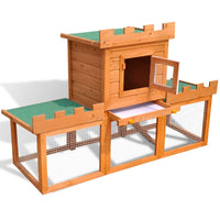HKM-0482621 Two-Level Rabbit Hutch with Pine Wood Frame and Weather-Resistant Roof, Easy Cleaning Design