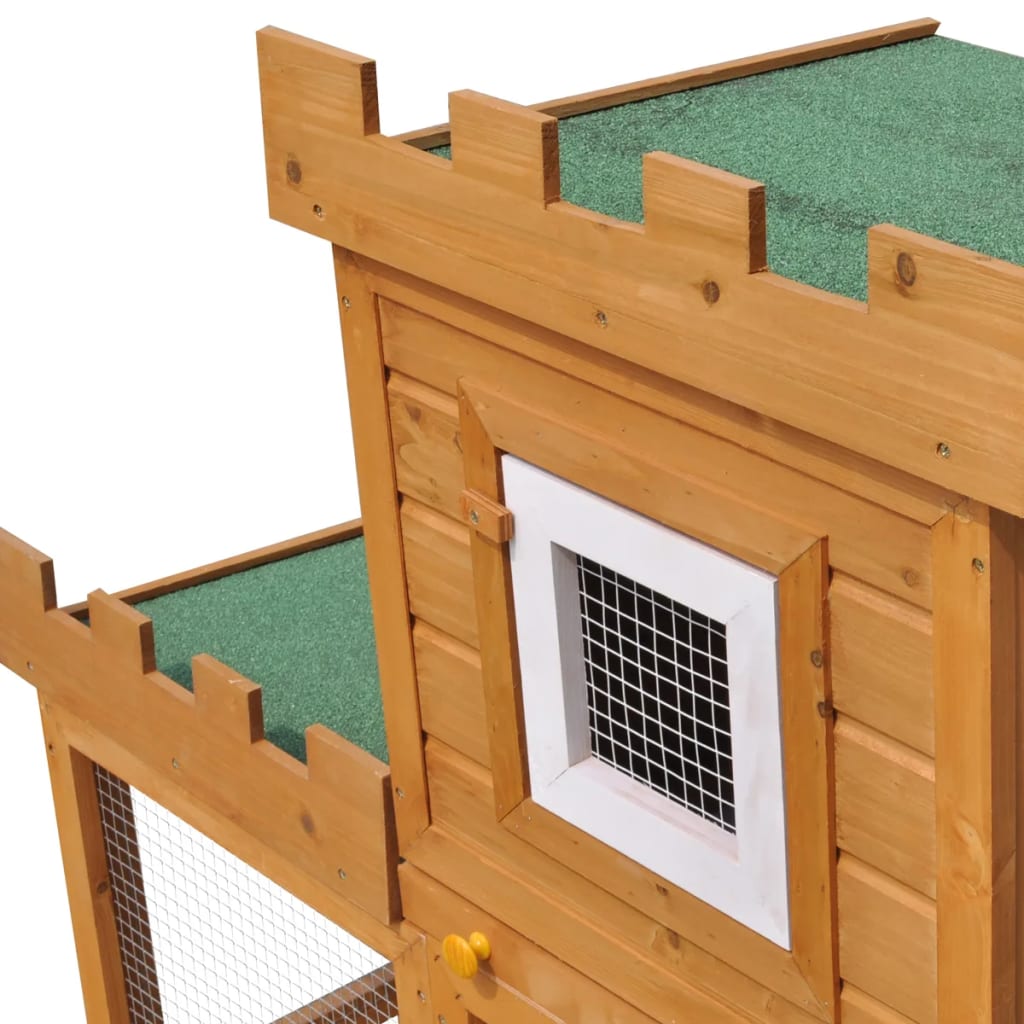 HKM-0482621 Two-Level Rabbit Hutch with Pine Wood Frame and Weather-Resistant Roof, Easy Cleaning Design