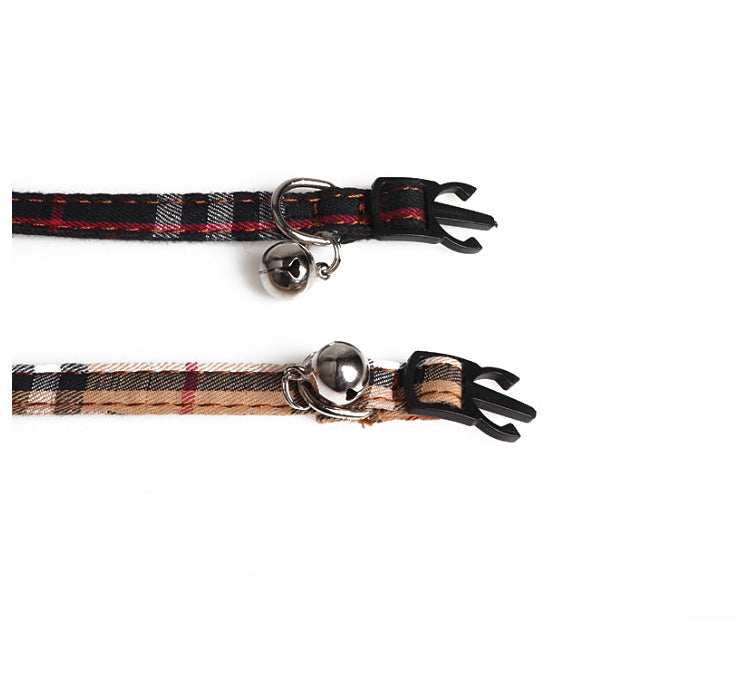 HKM-0483261 Simple Canvas Plaid Pet Collar - Black and Yellow, 1.0*28CM, Non-Retractable Design