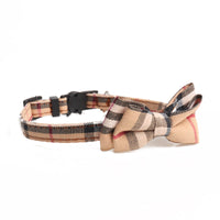 HKM-0483261 Simple Canvas Plaid Pet Collar - Black and Yellow, 1.0*28CM, Non-Retractable Design