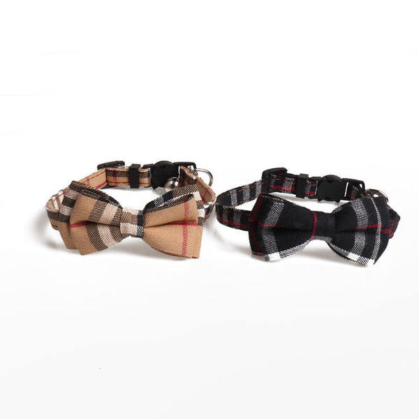 HKM-0483261 Simple Canvas Plaid Pet Collar - Black and Yellow, 1.0*28CM, Non-Retractable Design