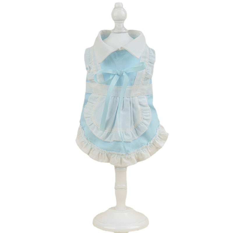 HKM-0483389 Pet Blue Maid Dress & Hat Set for Cats and Dogs in Multiple Sizes