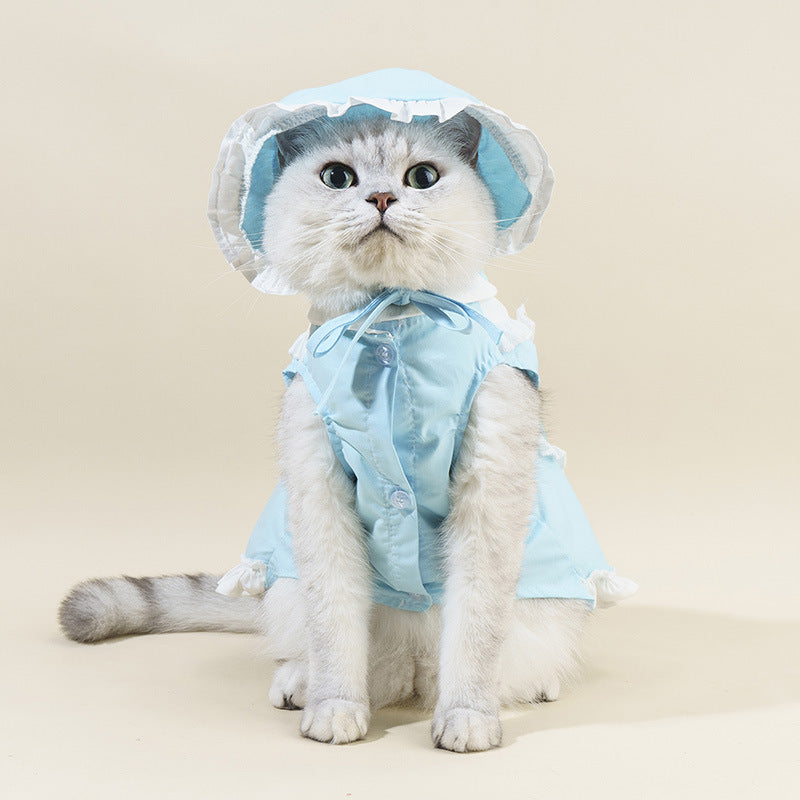 HKM-0483389 Pet Blue Maid Dress & Hat Set for Cats and Dogs in Multiple Sizes