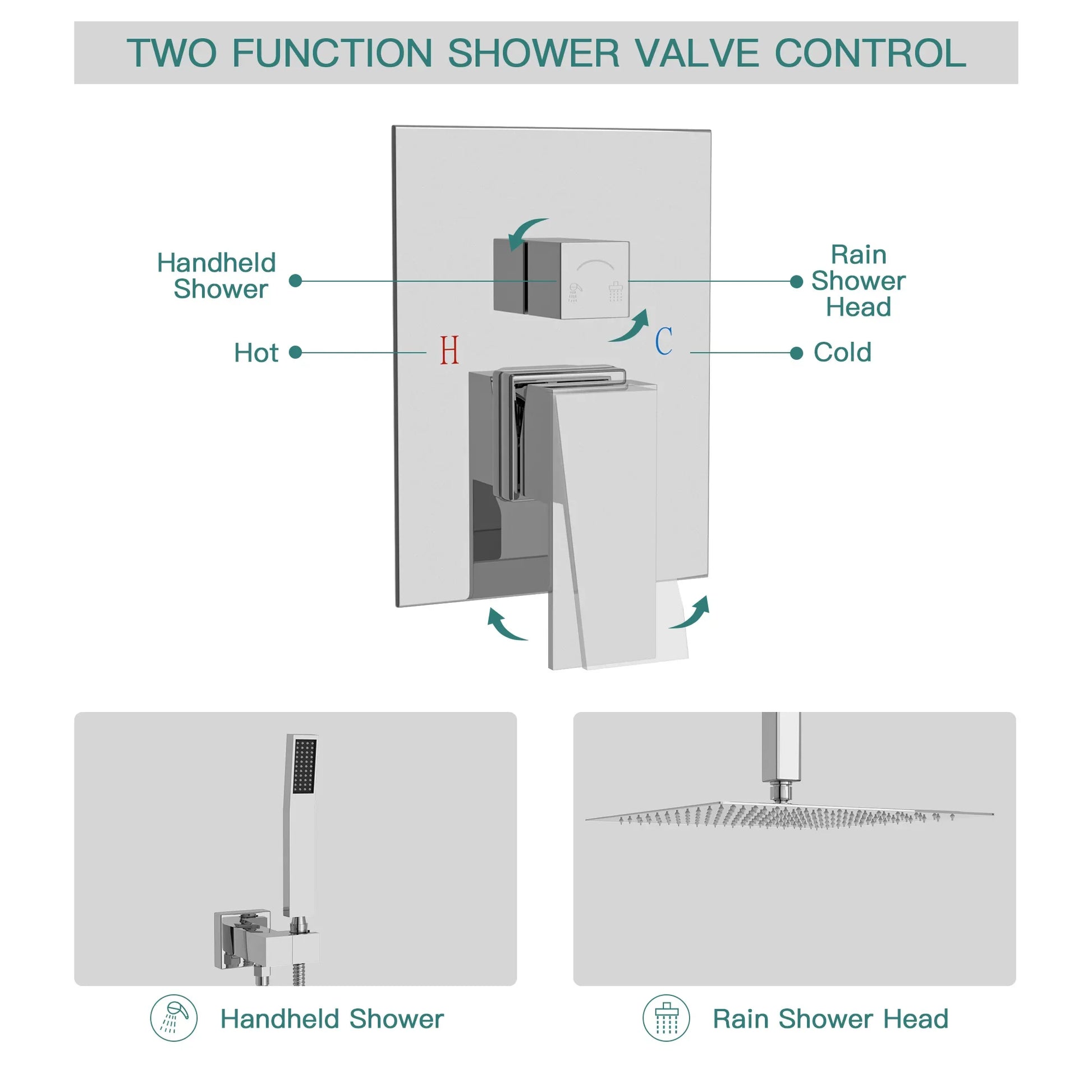 HKM-048403 16-Inch Rainfall Shower Head & Handheld Shower Faucet Combo Set, Ceiling Mounted for Luxurious Bath Experience