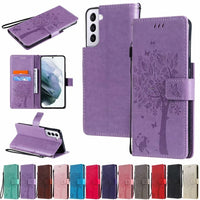 HKM-048467 S23 Cat and Tree Clamshell Mobile Phone Case - Multicolor PU Anti-Fall Design for Samsung