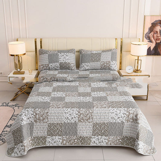 HKM-048531 Quilted Three-Piece Bedspread Set with Floral and Plant Design - 229x229cm