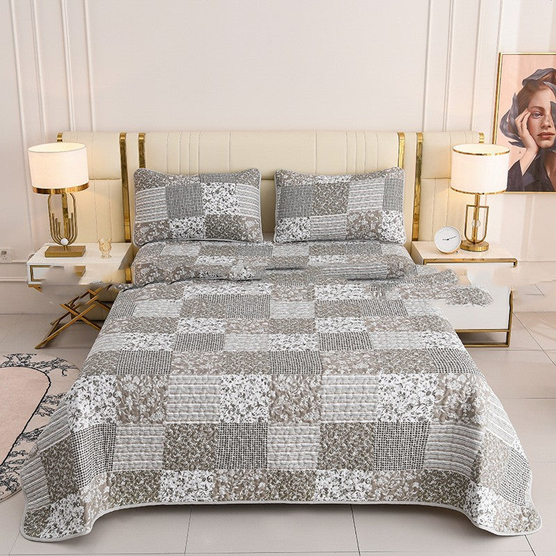 HKM-048531 Quilted Three-Piece Bedspread Set with Floral and Plant Design - 229x229cm