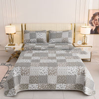 HKM-048531 Quilted Three-Piece Bedspread Set with Floral and Plant Design - 229x229cm