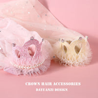 HKM-0485821 Elegant Princess Crown Headdress for Pet Weddings and Birthdays - Beige and Pink with Veil