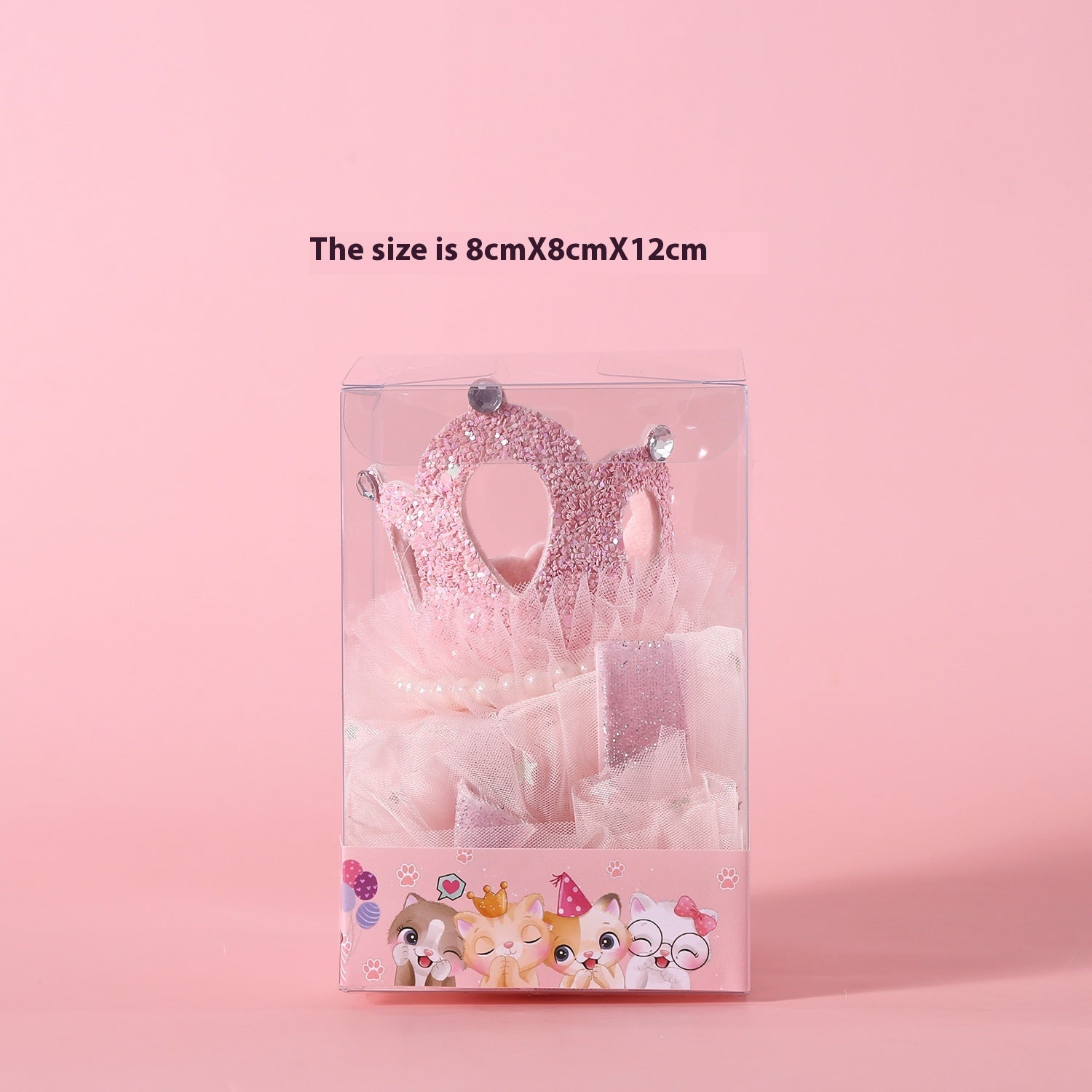 HKM-0485821 Elegant Princess Crown Headdress for Pet Weddings and Birthdays - Beige and Pink with Veil