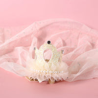 HKM-0485821 Elegant Princess Crown Headdress for Pet Weddings and Birthdays - Beige and Pink with Veil