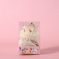 HKM-0485821 Elegant Princess Crown Headdress for Pet Weddings and Birthdays - Beige and Pink with Veil