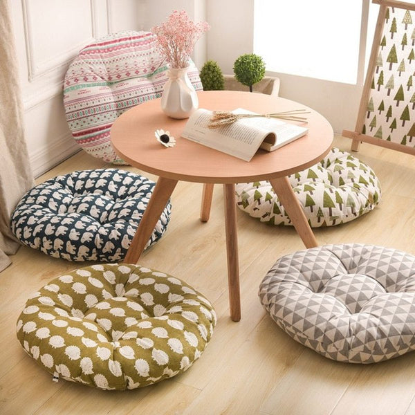 HKM-048659 Modern Round Cotton Core Seat Cushion - Floral Design, 40cm & 50cm