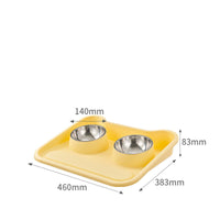 HKM-0486973 Tilted Double Bowl Feeder for Cats and Dogs - Stainless Steel, Leak-Proof, with Neck Protection