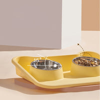 HKM-0486973 Tilted Double Bowl Feeder for Cats and Dogs - Stainless Steel, Leak-Proof, with Neck Protection