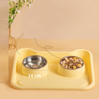 HKM-0486973 Tilted Double Bowl Feeder for Cats and Dogs - Stainless Steel, Leak-Proof, with Neck Protection