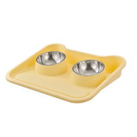 HKM-0486973 Tilted Double Bowl Feeder for Cats and Dogs - Stainless Steel, Leak-Proof, with Neck Protection